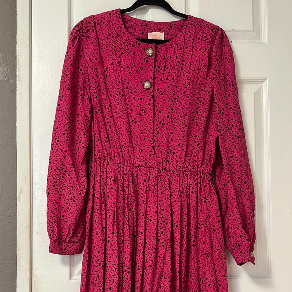 Vintage Pink Dress with Black Polka Dots